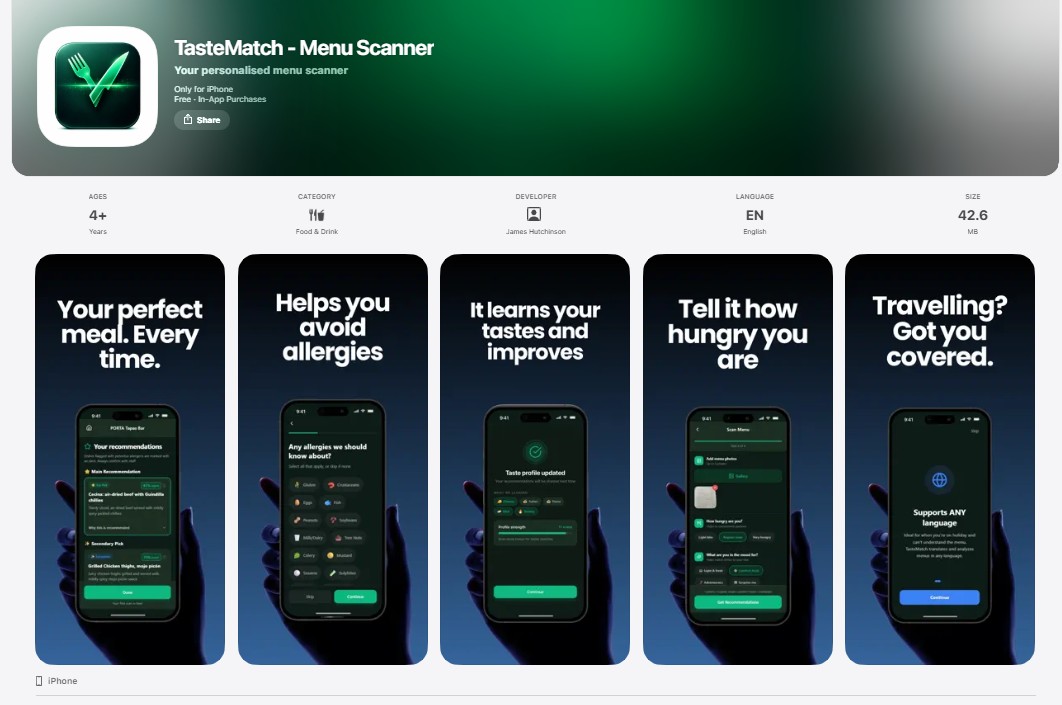 TasteMatch app on the App Store